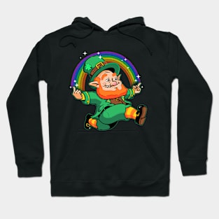 Leprechaun Middle Finger Up Luck You Rainbow St. Patrick's Day Hoodie